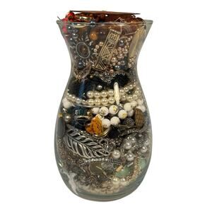 Large 4 lb 8" Jewelry Jar CRAFTING Broken Vintage Modern Metal Glass Beads Boho
